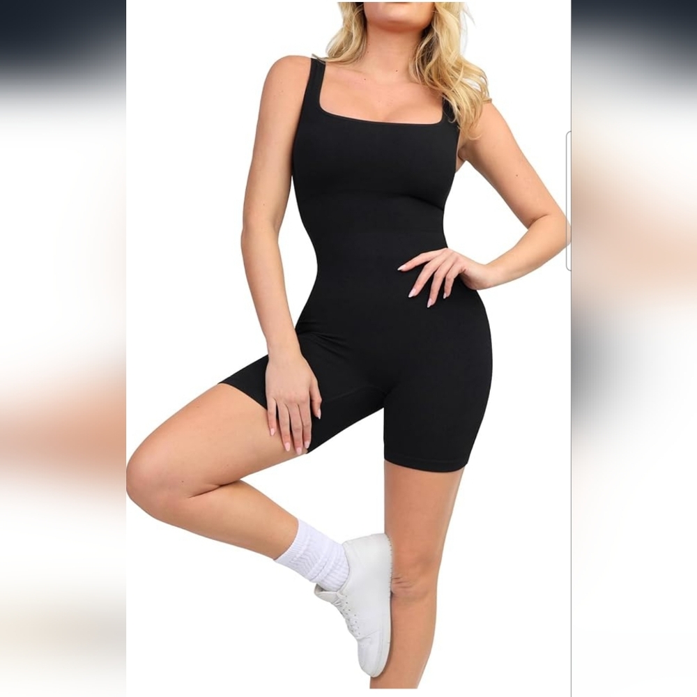Women’s Black Square-Neck Biker Romper
